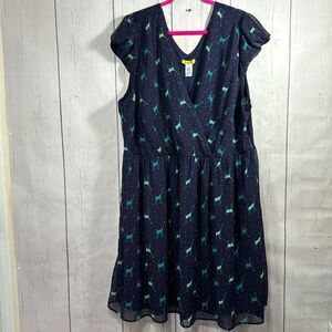 Yellow Star Navy Blue Giraffe Print Midi Dress Plus Size 4X Made in USA Safari